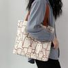 Women Canvas Bag Cat Pattern Zipper Design Tote Bag Large Capacity Japanese Style Lightweight Shoulder Bag