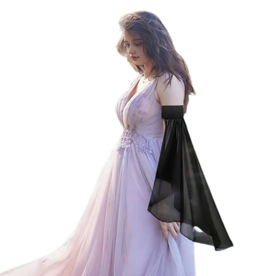 Women's Long Tulle Sleeves Detachable Gothic Chiffon Gloves for Halloween Medieval Wedding Party Renaissance Costume Accessories