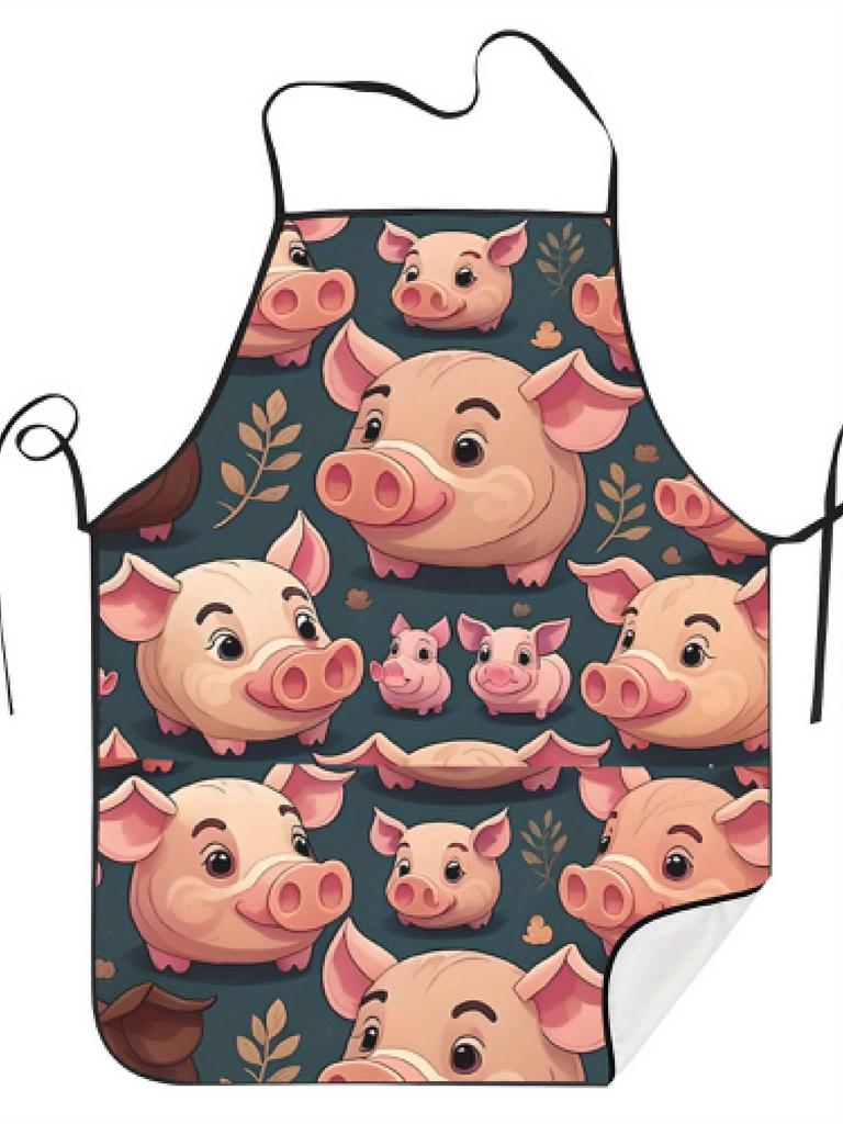 1 Piece Retro Pink Pig Design Apron, Unisex, Perfect for Crafting, Baking, Painting, Kitchen and Household Cleaning, Home Cooking, Chef, Waiter, Cafe,