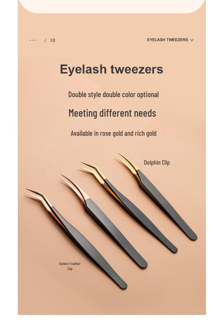 Stainless Steel Black Gold Feather Dolphin Tweezers for Beauty and Manicure