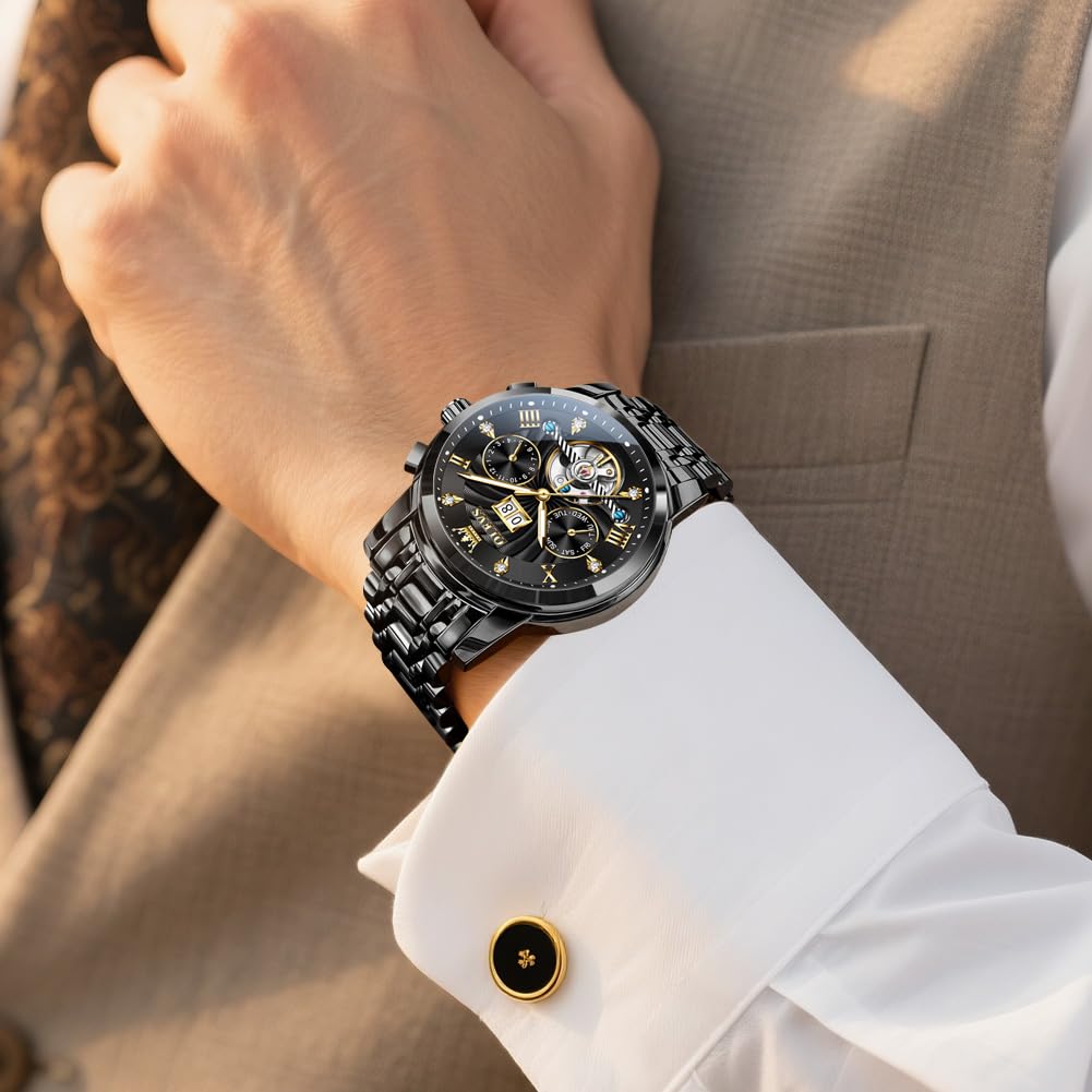 OLEVS Mechanical Automatic Moon Phase Watch Stylish Skeleton Waterproof Popular Luminous Watch for Men