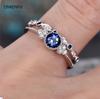 925 Silver 2pc Set Jewelry Sparkling Perfect Blue Green Round Cut Zircon Stone Rings for Women Engagement Engagement Ring Gift
