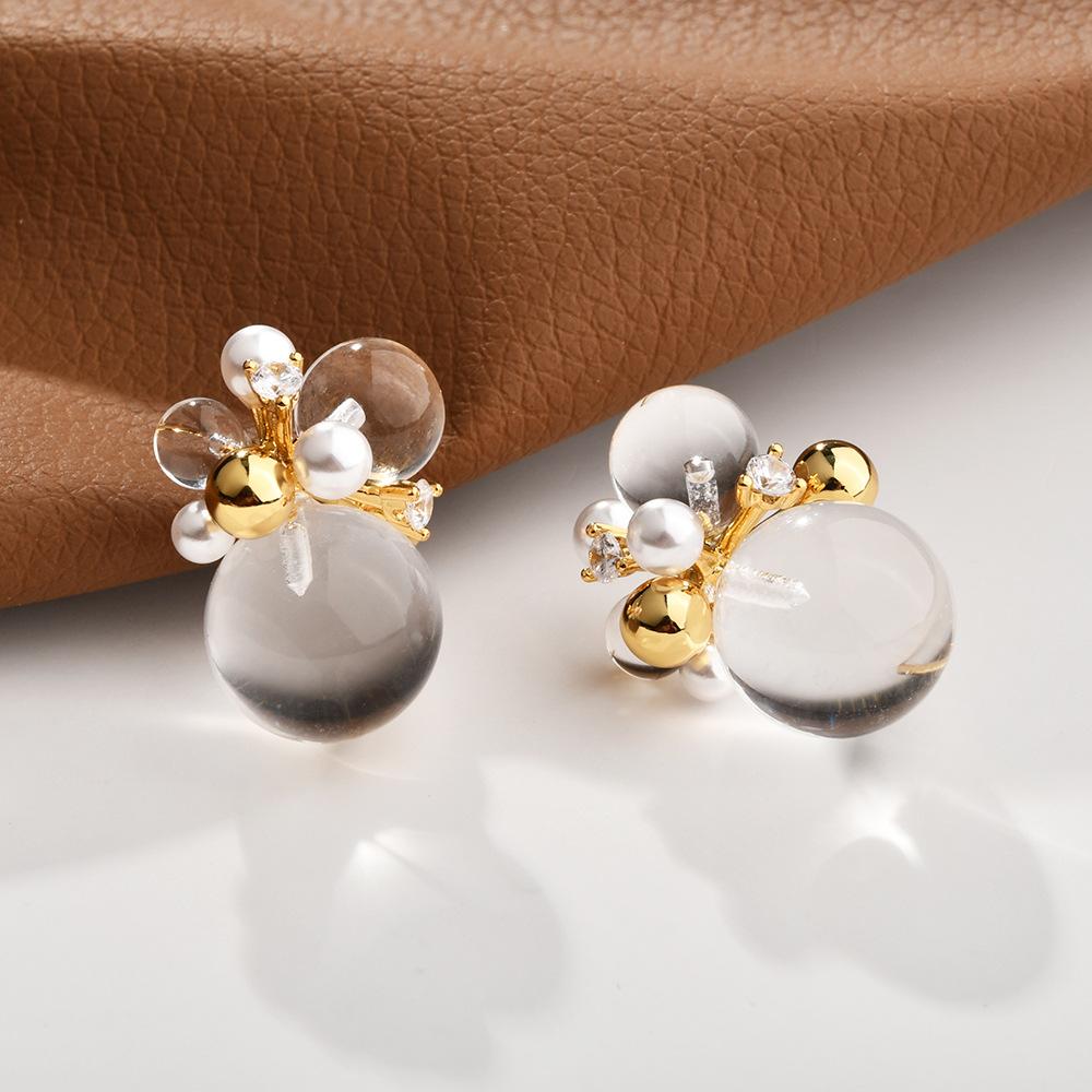 temperament elegant transparent crystal ball stud earrings set with zirconium unique personality Internet celebrity earrings fashion commuter earrings