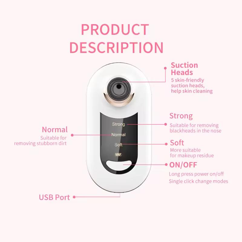 Portable Blackhead Remover Vacuum Suction Tool Pore Cleaner for Face and Nose Home Use Skin Care Device with 5 Adjustable Levels