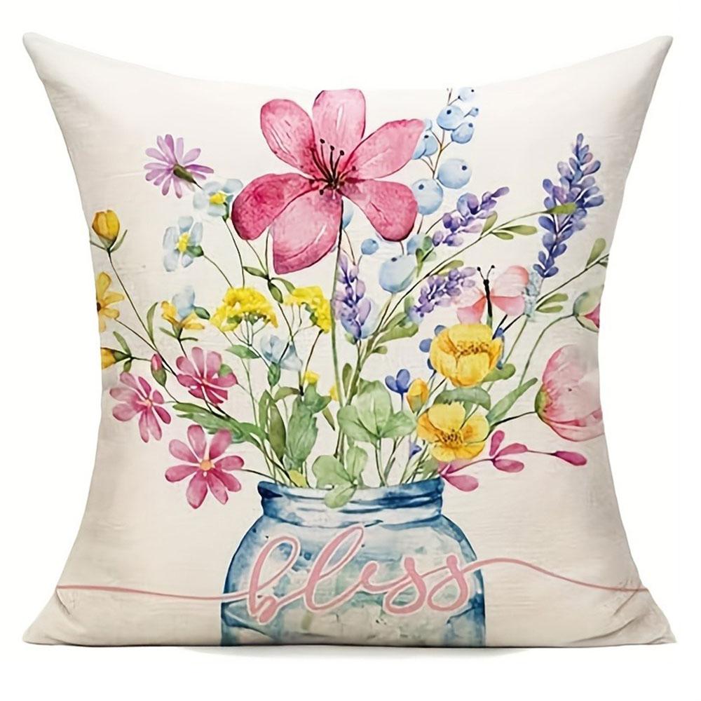 Pink Floral Sunshine Home - Themed Pillowcasebedroom Living Room Sofa Home Decor Polyester Cushion Cover With Zipper