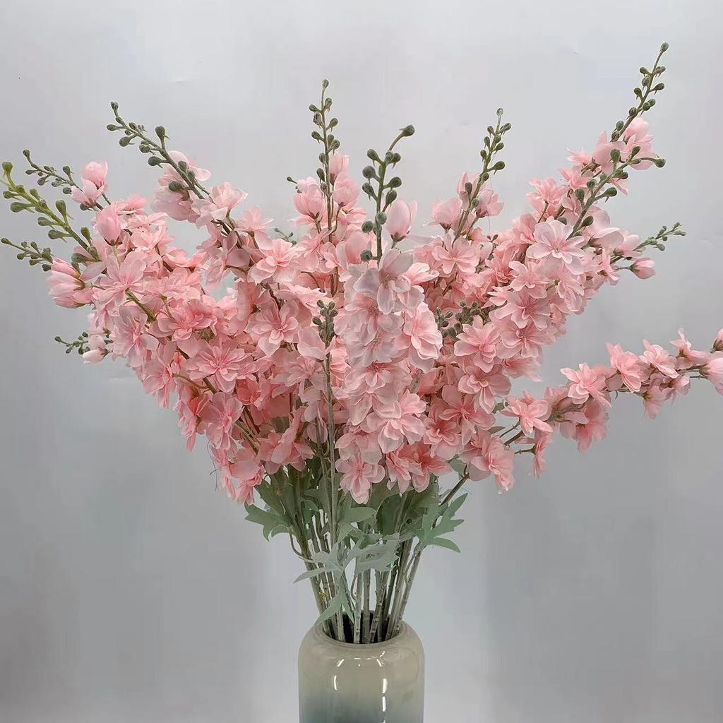 2 Fork Flocking Delphinium Flower Branch Silk Artificial Flowers for Home Wedding Hotel Decoration Fleur Artificielle 1PC Flower