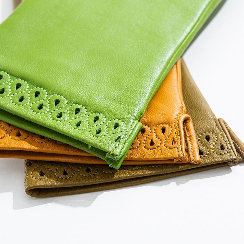 Ladies Sheepskin Gloves Classic Solid Color Versatile Leather Spring Velvet Lining Cycling Driving Gloves Autumn