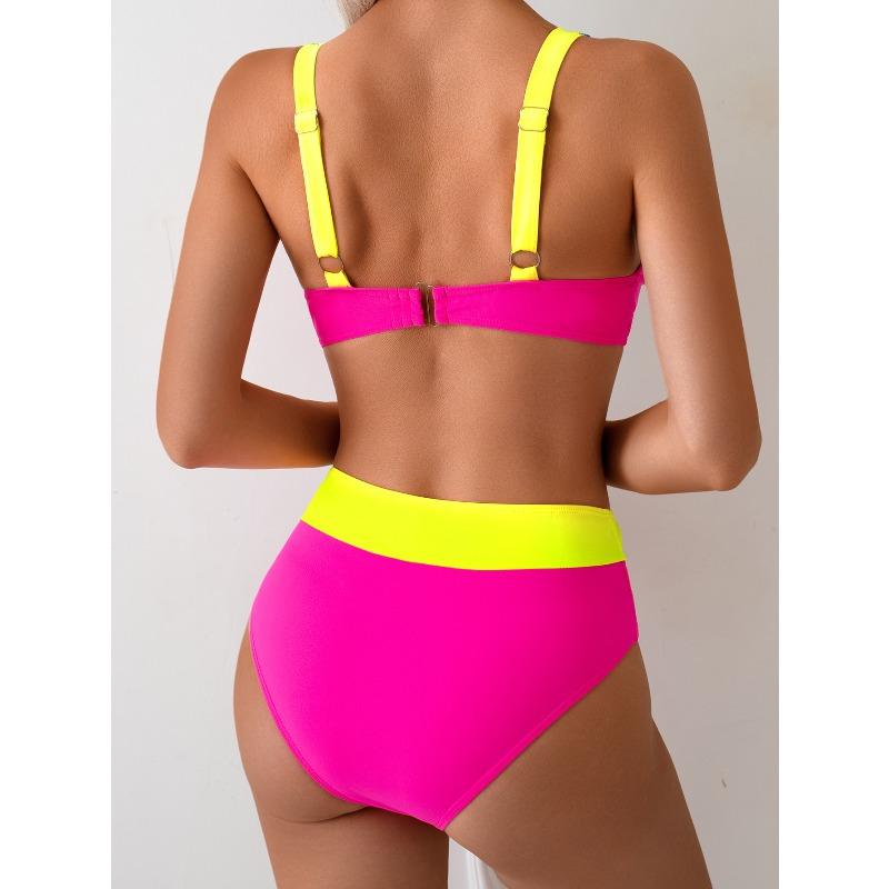 European and American New Bikini Sexy Halter High Elastic Contrasting Swimsuit Triangle Bag Swimsuit