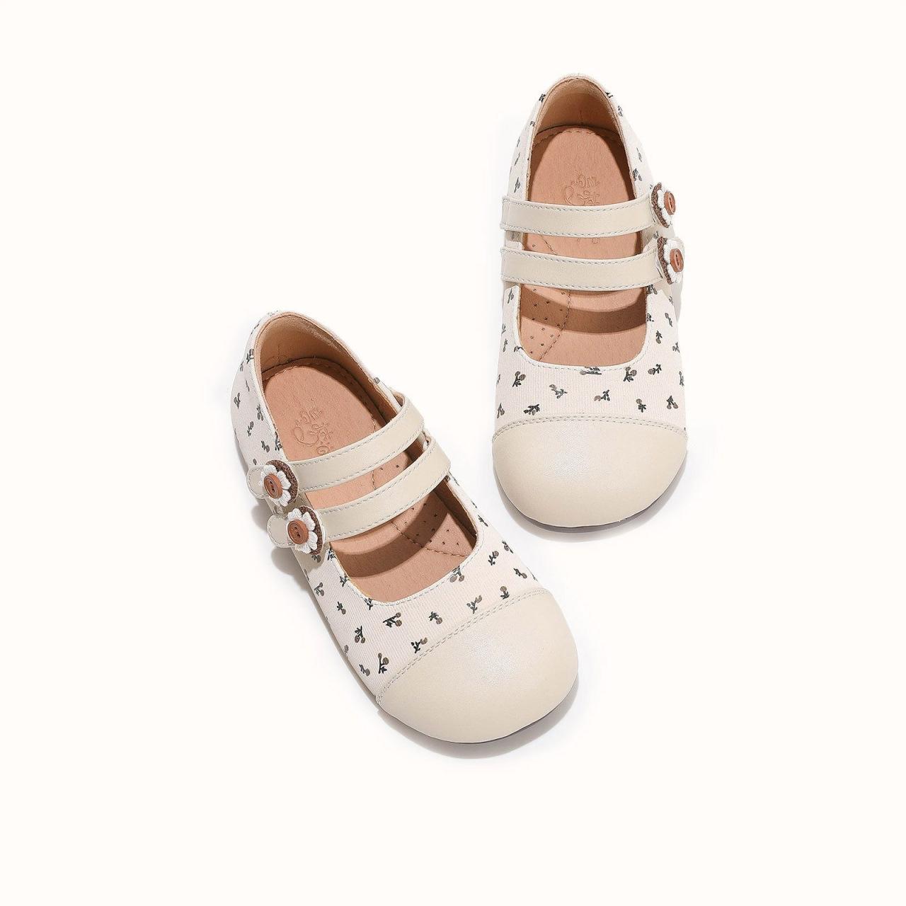 Girls floral leather shoes, new autumn model, soft-soled baby shoes, Korean-style princess shoes, toddler loafers 23the Length Within the C бежевый