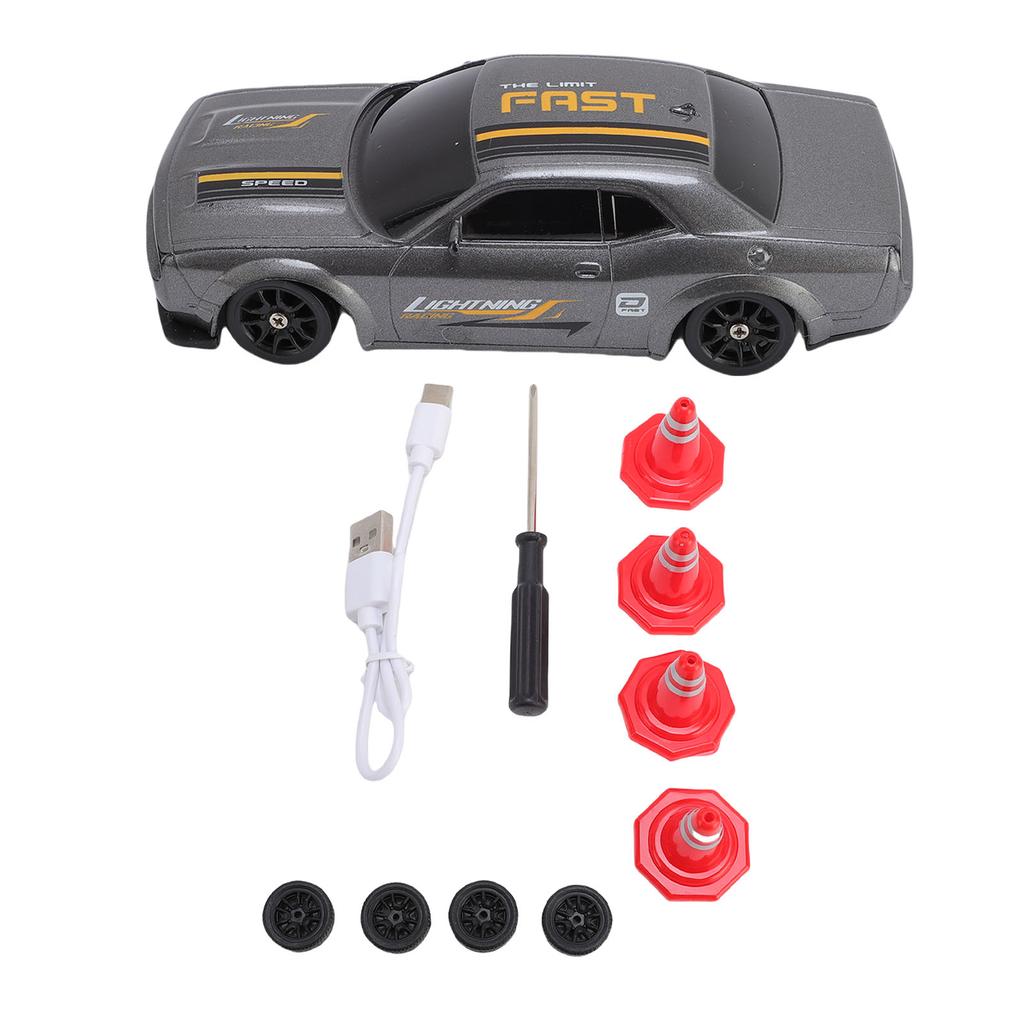 RC Drift Car with Light Variable Speed 1:43 Scale Remote Control 4WD Racing Vehicle Toy Silver