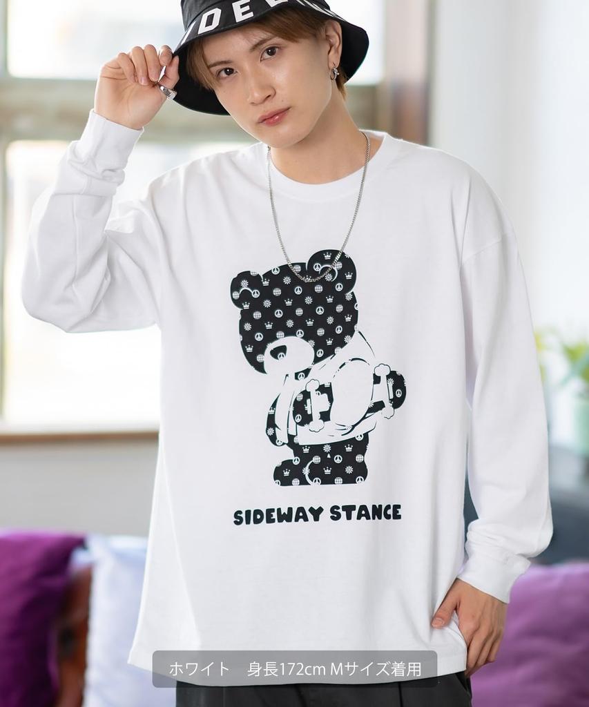 IMPROMES Casual SIDEWAYSTANCE Monogram Bear Long Sleeve T-Shirt, Men's, White