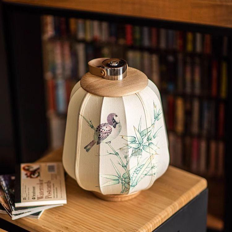 Portable Lamp Ancient Style Zen Tea Room Chinese Hand-painted Fabric Classical Ornament Chinese Style
