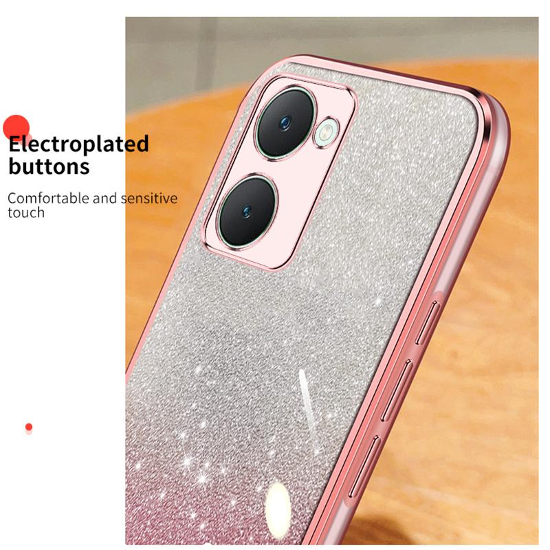 KEYSION Luxury Plating Glitter Phone Case for VIVO Y03 Y03t Transparent Soft TPU Shockproof Cover for VIVO Y18 Y18s Y28s 5G