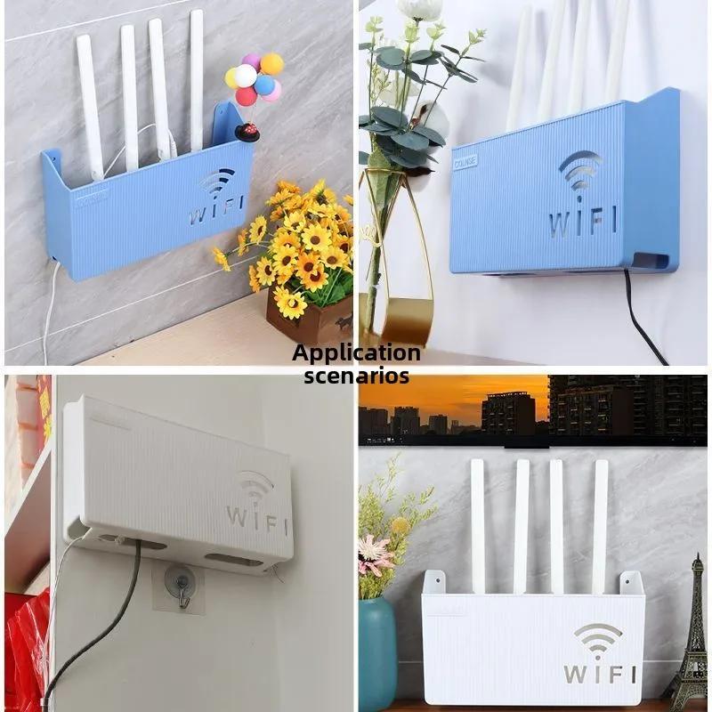 Veggfeste WiFi-rutelhylle - Oppbevaringsboks i ABS-plast med kabelhåndtering, Hengende organizer for strømlister og hjemmedekor