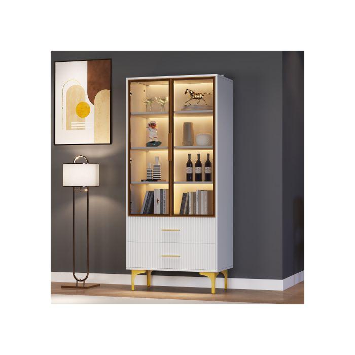 Display Cabinet - MUVOE - 2 Doors - Tea-colored Glass - Golden Legs - 70x35x150 Cm