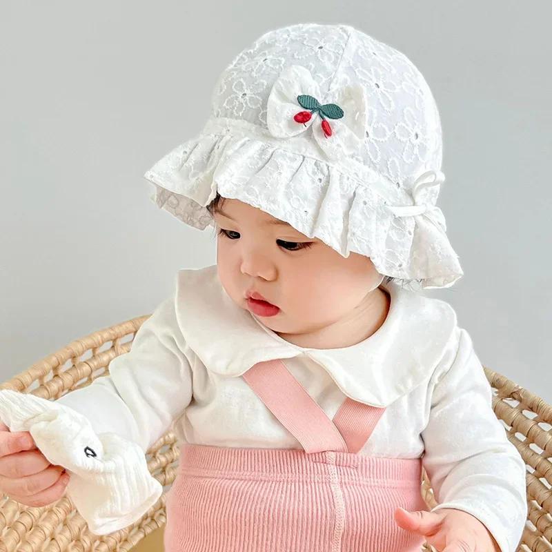 Summer Outdoor Baby Bucket Hat Embroidery Flower Bow Fisherman Sun Hats For Infant Girls Princess Breathable Beach Cap