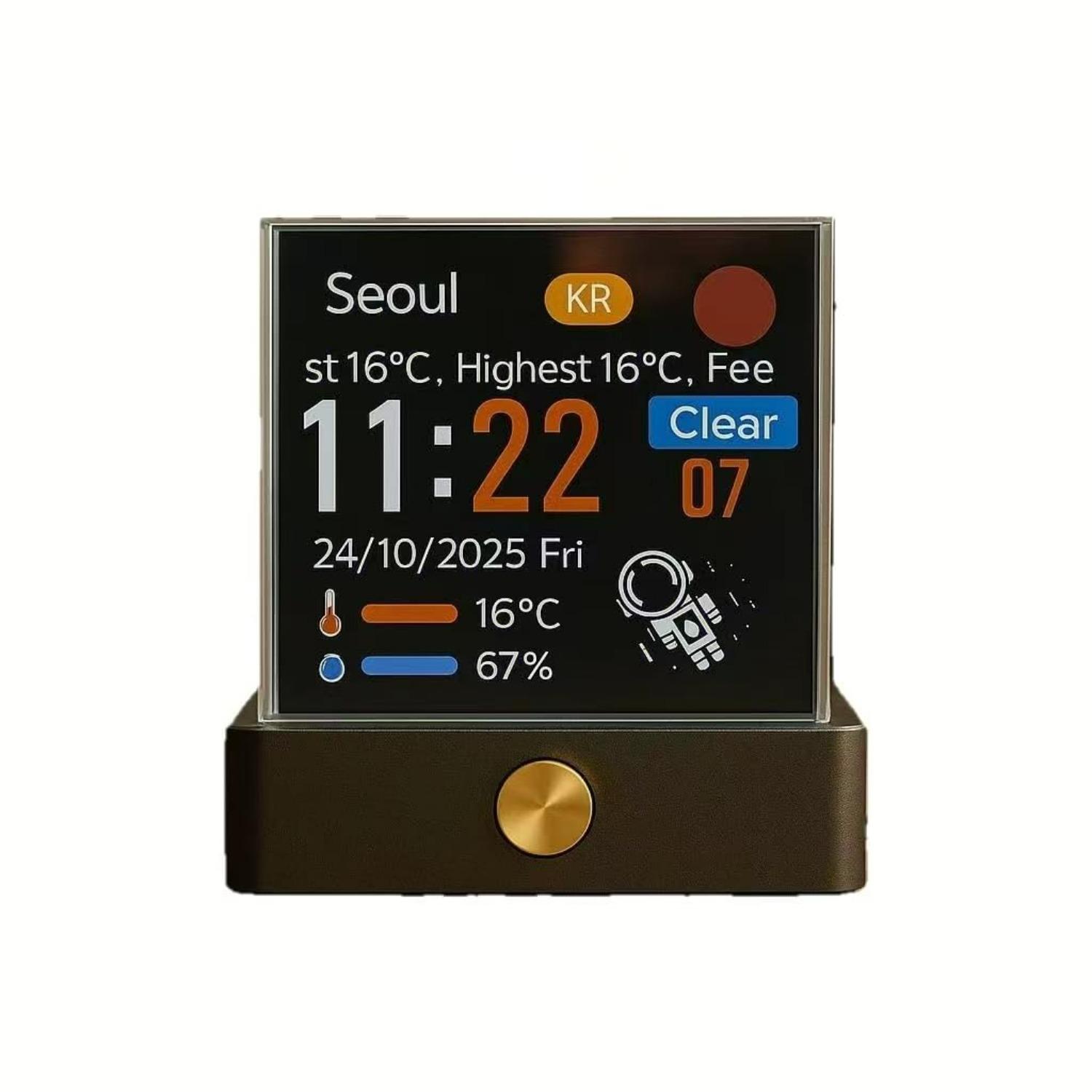 Transparent Smart Weather Clock WiFi Enabled Real-Time Data Screen for Crypto, Stocks, Weather & Time Modern Glass Design with Touch Buttons чёрный