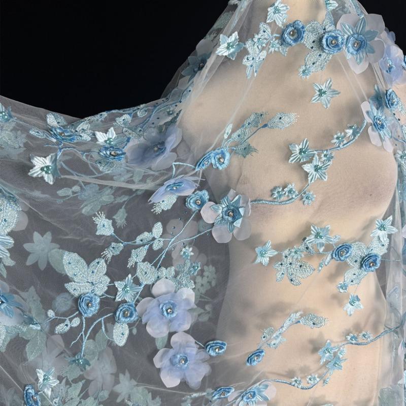 

3D Flower Mesh Lace Clothing Fabric Women Wedding Dress Embroidery Fabric DIY Sewing Gown Dress Tulle Decorative Accessories 100x30cm