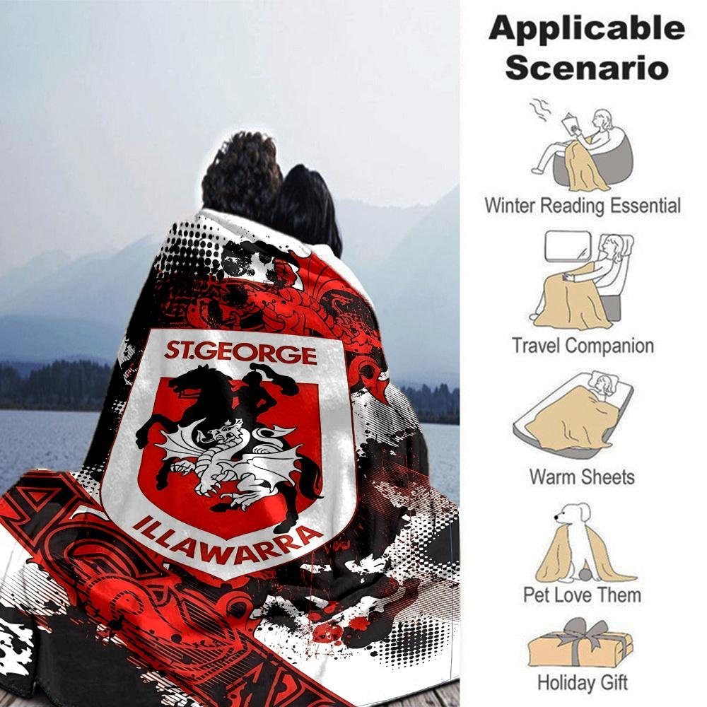 1pc St. George Illawarra Dragons Throw Blanket Soft Flannel, Cozy All Season Polyester Perfect for Home, Office