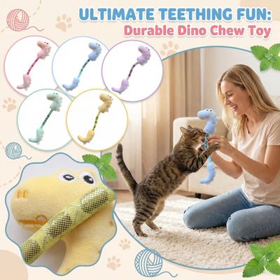 Juguete para Gatos con Forma de Dinosaurio Lindo con Hierba Gatuna, Juguete de Felpa Interactivo para Masticar Gatos Durante la Dentición, Juguete de Malla con Resorte y Hierba Gatuna para Gatos de Interior, Divertido Crujiente