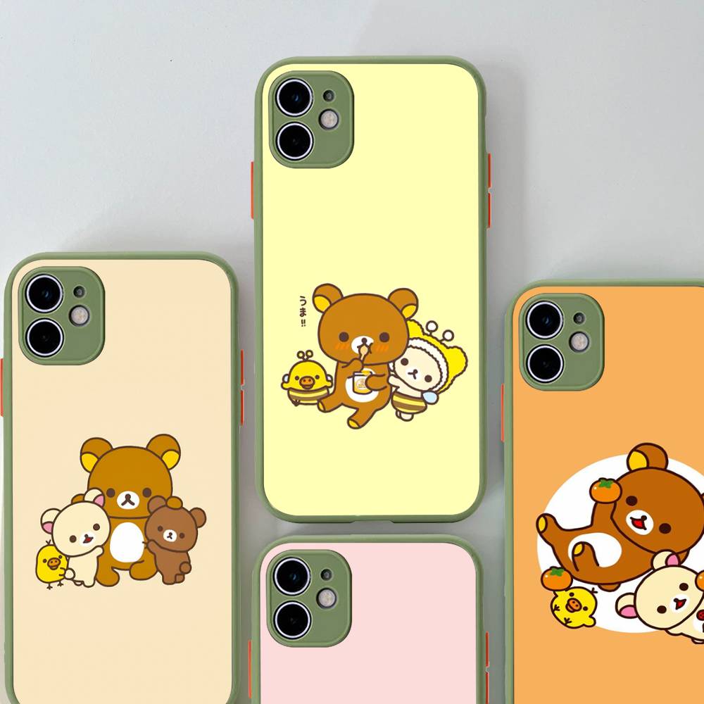 Cartoon Rilakkuma Bear Phone Case For iPhone 11 12 13 14 15 16 Pro Plus X XS MAX Matte Bumper Shockproof Cover
