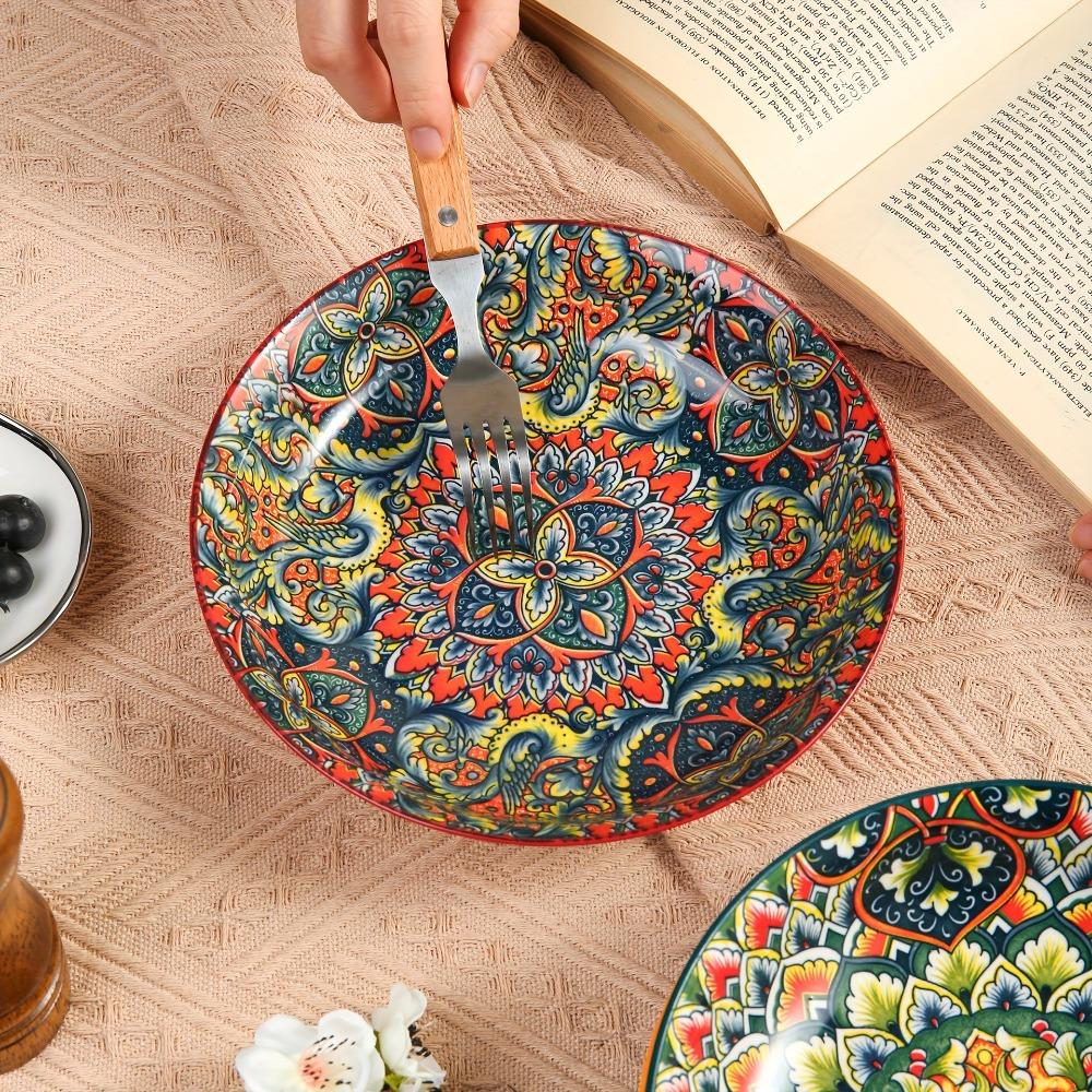 Colorful Dinner Plate Flower Pattern Meal Dish Household Bohemian Ceramic Plate Housewarming Gift