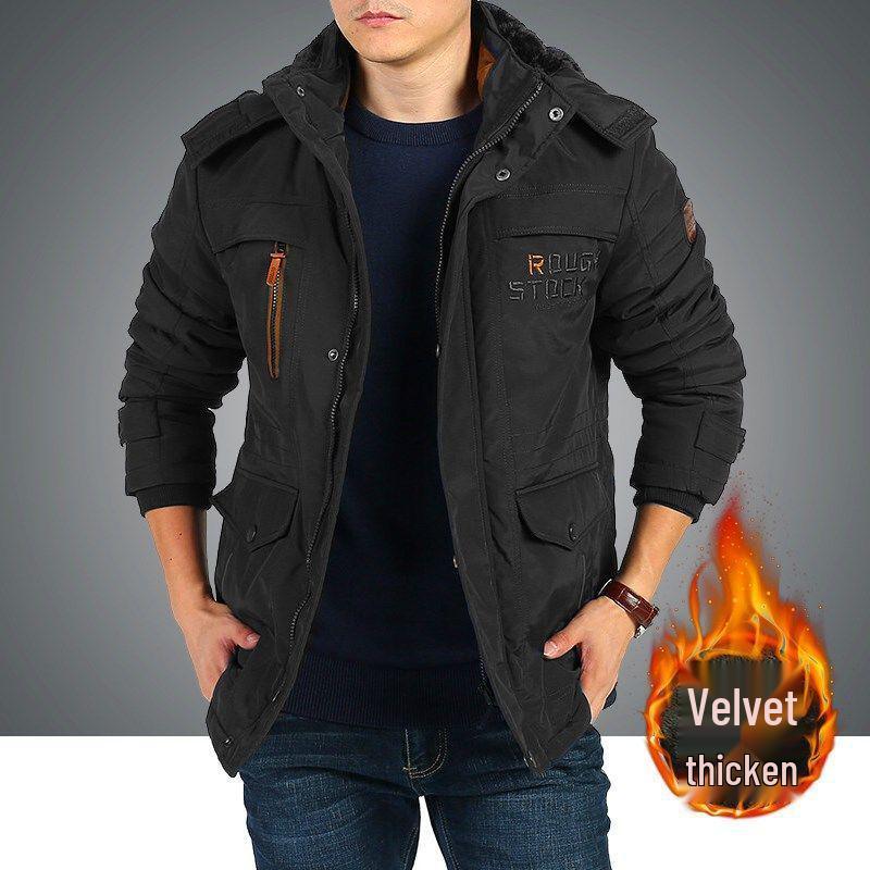 2025 Autumn/Winter Men s Retro Style Thickened Cotton Windbreaker Jacket 6XL чёрный