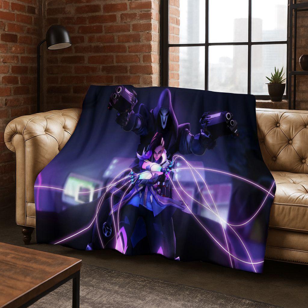 Game OW Overwatch D.VA Mei Reaper Cartoon 3D Flannel Blanket,Cozy Soft Throw Blanket for Home Bedroom Bed Sofa Picnic Cover Gift