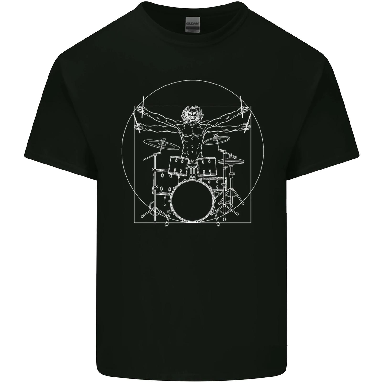 Vitruvian Drummer Funny Drumming Mens Cotton T-Shirt Tee Top S
