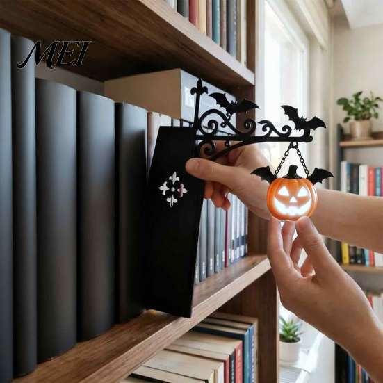 Decorative Bookends with Light Retro Bookend LED Night Warm Glow Hanging Mini Lantern, Anti-Slip Bookshelf Lamp Book Holder, for Reading Nook
