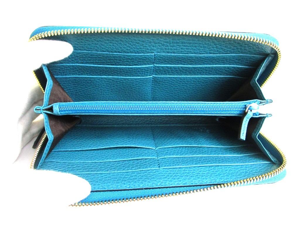 Authentic GUCCI Interlocking G Gold H/W Turquoise Blue Leather Round Zip Wallet #b271  Open box
