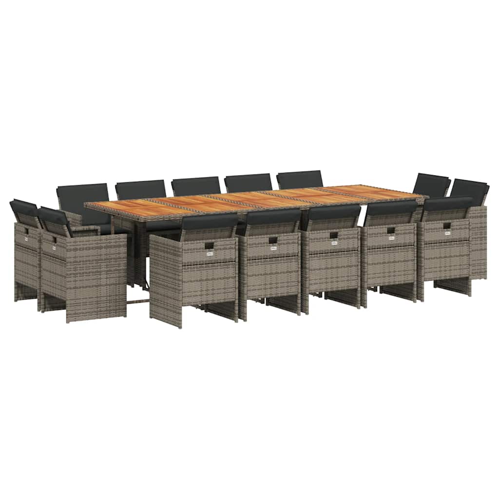 Vidaxl 15-Cz. Garden Furniture Set With Cushions, Grey, PE Rattan
