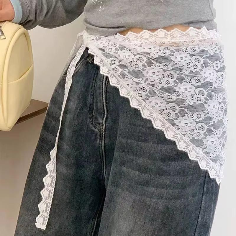 New Spring and Summer Lace Triangle Scarf for Women with Large Waves of Flowers Covering Up Sweet Ass Curtain Skirt Korean Princ