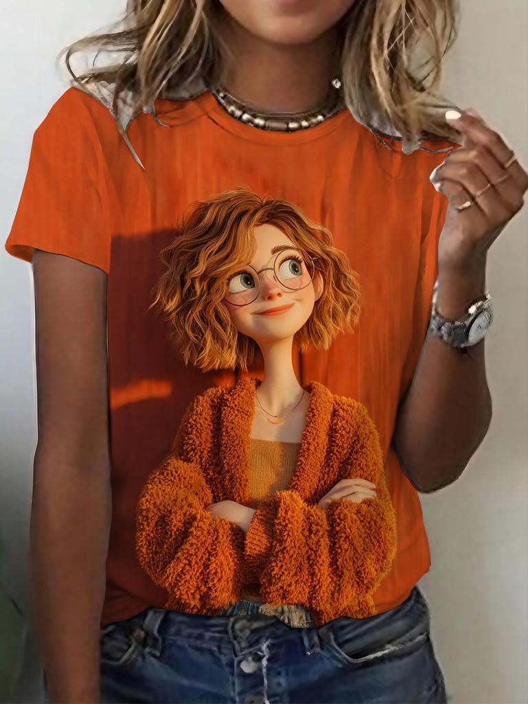 Women's Short Sleeved T-Shirts Cute Cartoon Girl Graphic Summer Casual Women's O-Neck Y2k Tops T-Shirt Street Elegant Clothing
