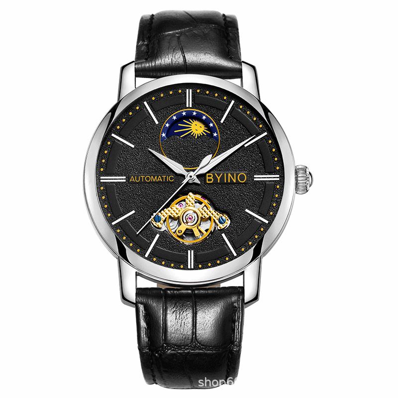 

Чоловічий автоматичний скелетон-турбійон водонепроникний годинник BYINO - Елегантний і готовий до бізнесу