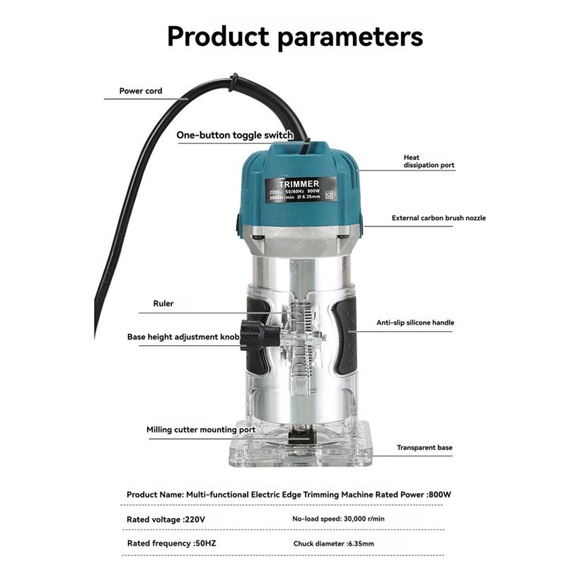 Woodworking Trimming Milling Engraving Slotting Machine 220V Electric Trimmer Wood Router Linear Guide Rail EU Plug