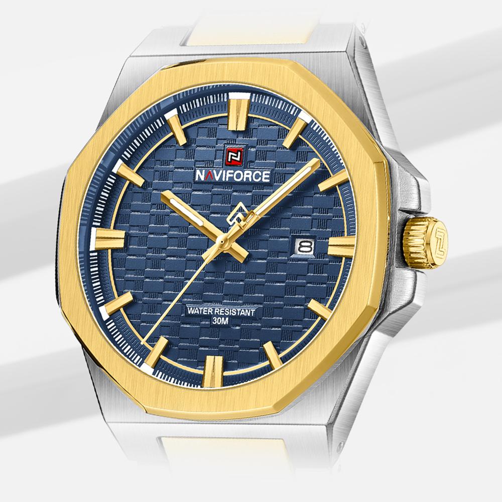 NAVIFORCE Simple Watch for Men Stainless Steel Strap Calendar Movement Luminous Pointer Waterproof 3ATM Casual Fashion Men's Watch NF9245