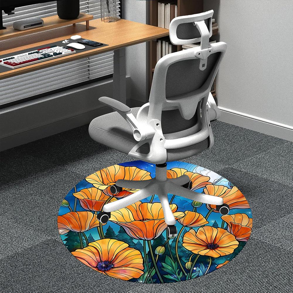 

1pc Flowers Garden Office Round Area Rug, Indoor Mat Suitable ForOffice, Under Office Chairs Bedroom Living Room Home Decor, Room Deco D048 80cm by 80cm