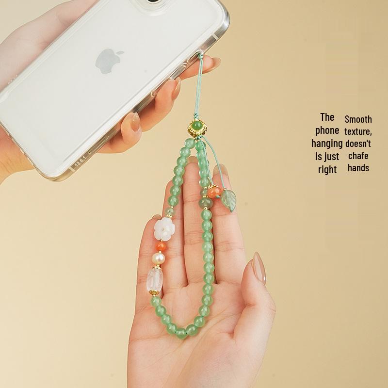 Ran Pu Chinese Style Jade Phone Wrist Strap: Spring Collection Beaded Lanyard for Women