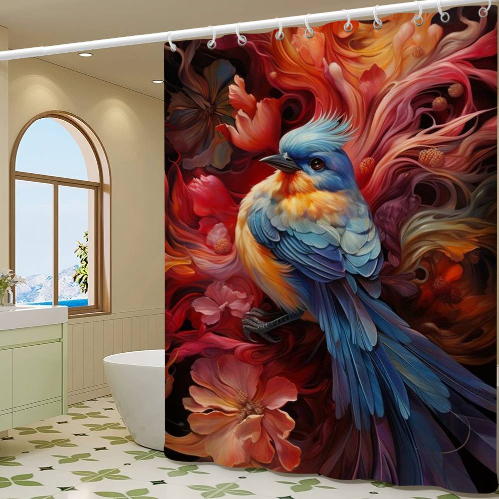 Vintage Birds In Jungle Flowers Canvas Painting Simple Bathroom Shower Curtain Partition Dry Can Be Scrubable Light Opaque Bath