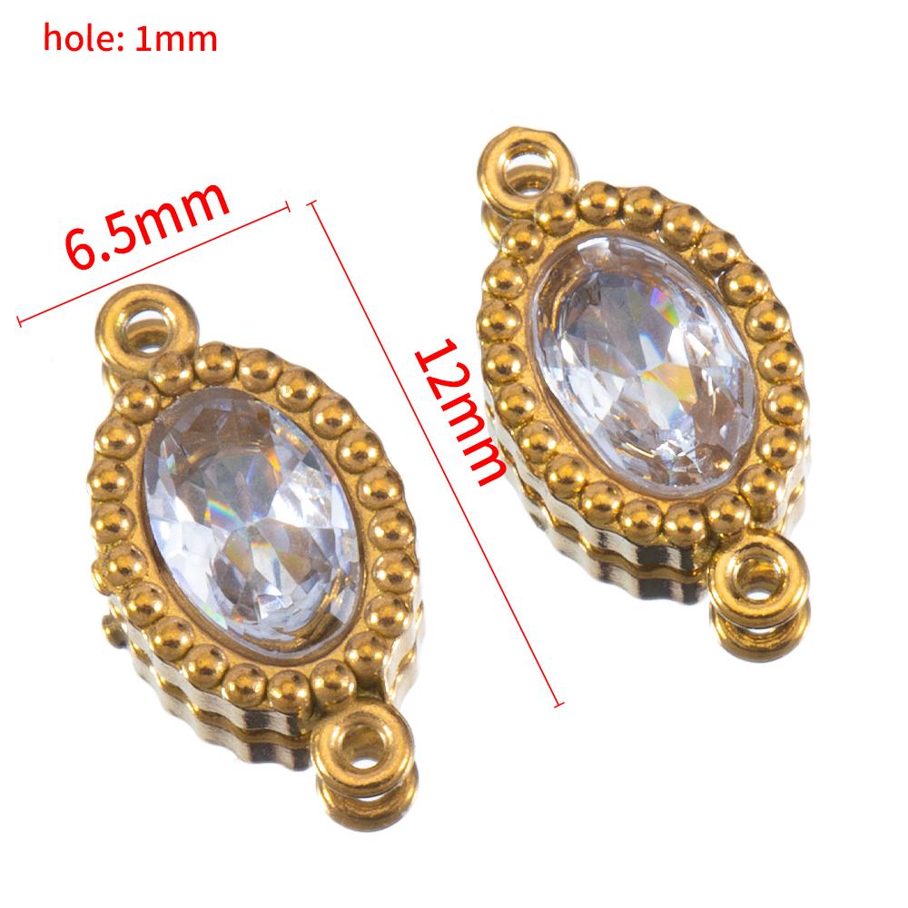 10pcs Colorful Crystal Charm Double Holes Bracelet Connector Stainless Steel Necklace Earring Oval Pendants DIY Jewelry Findings