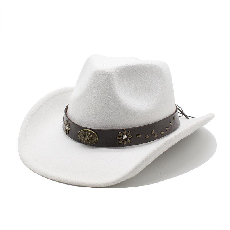Western Cowboy Hat Woolen Jazz Top Hat Men'S And Women'S Ethnic Style Horse Riding Outdoor Curved Brim Hat