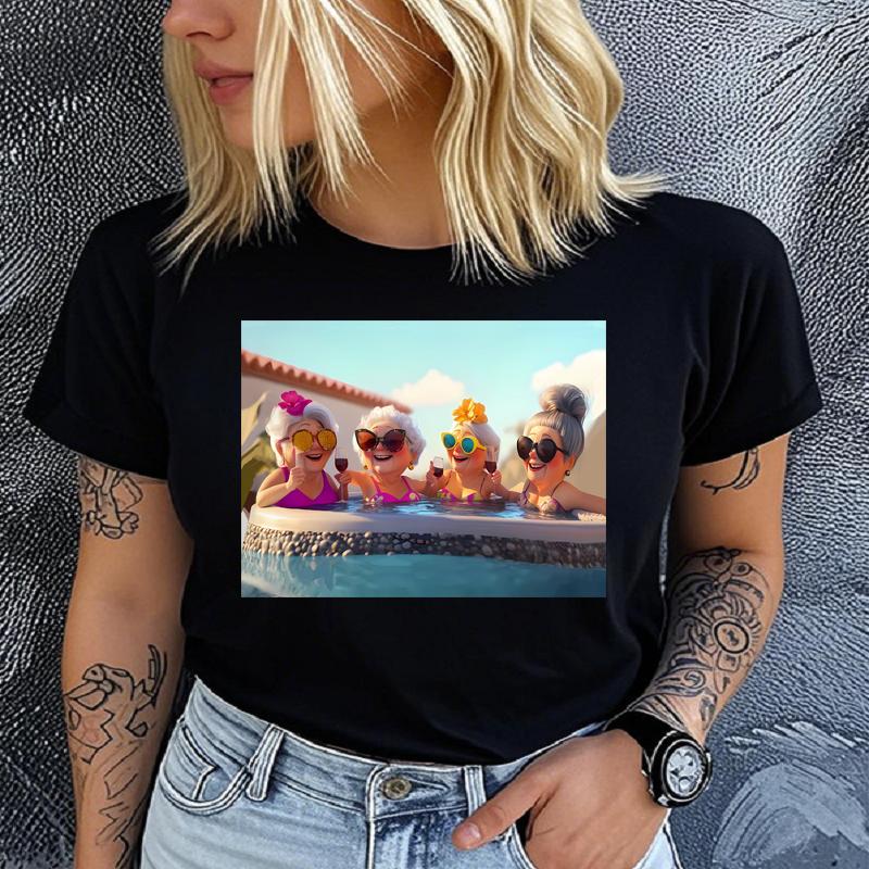 Polyester 100% Fashionable Grandma Printed T-shirt Unique Pattern Style Gift, Ladies' Round-neck Casual Sporty Comfortable  Summer