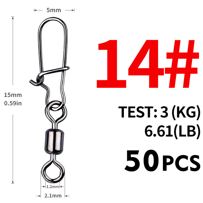 50pcs/box Heavy-Duty Ball Bearing Fishing Swivels Snaps with 8-Shaped Swivel Rings Stainless Steel for Saltwater Lure Connector 260319
