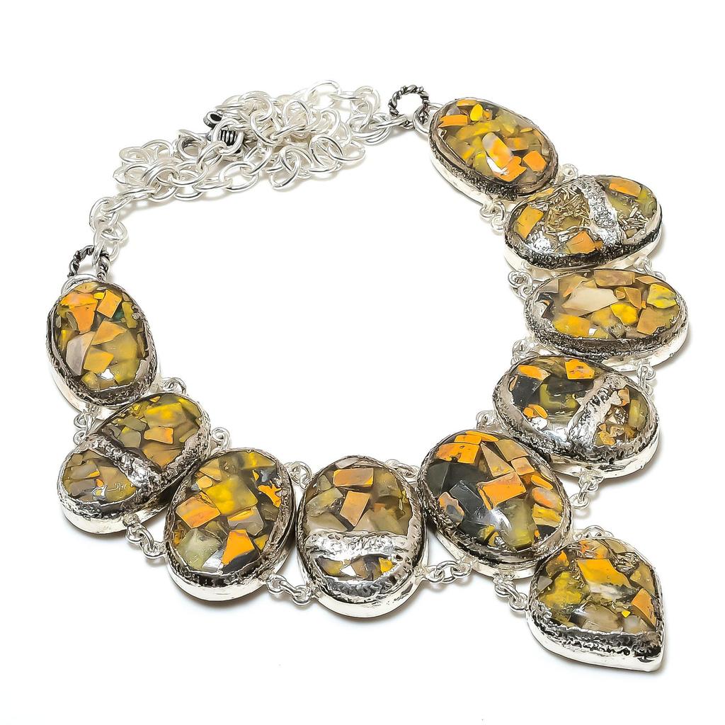 Copper Bumble Bee Gemstone Handmade 925 Sterling Silver Electroform Necklace, Copper Bumble Bee Silver For Wife Unisex Necklace Gifts