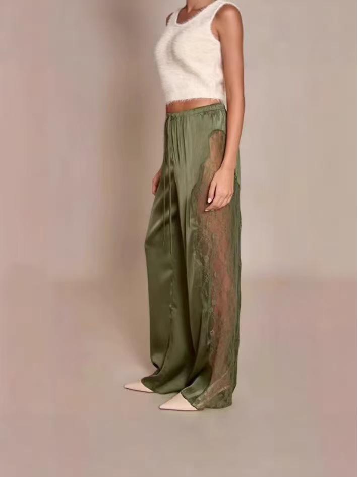 2025 Women's Elegant Satin Lace-Up Loose Trousers in Solid Colors