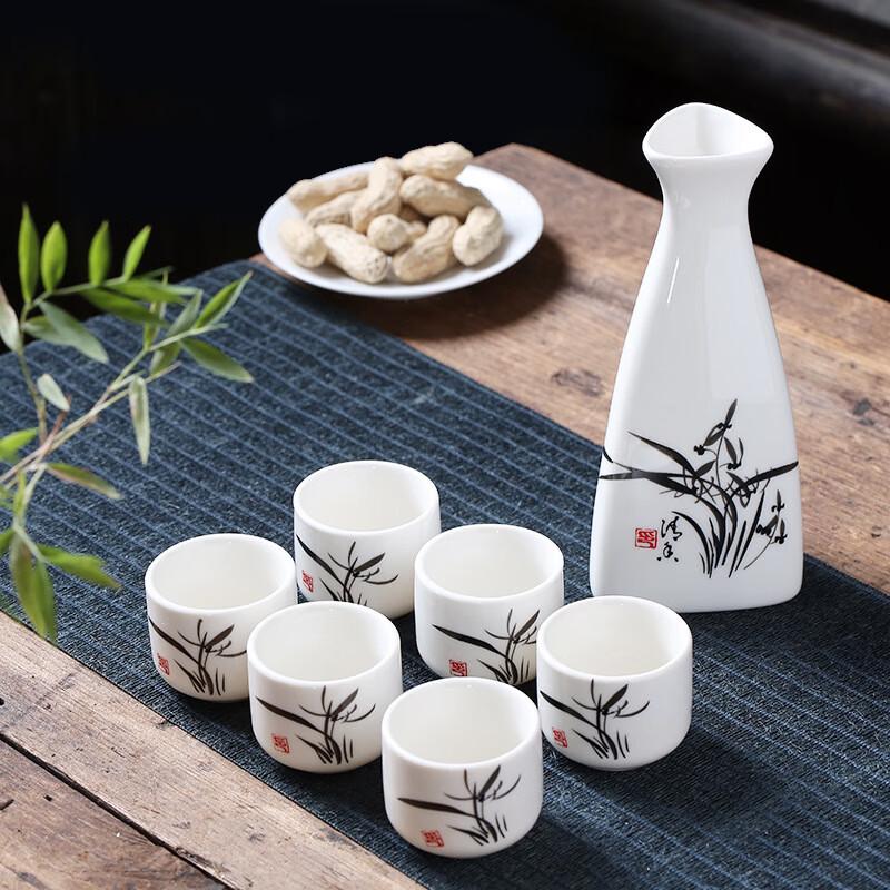 Japanese Ceramic Sake Set with Six Cups