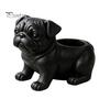 Mini Planter with Storage 3D Printed Pug Figurine Planter, Realistic Dog Statue Back Planting Slot, Matte Black Decor for Succulents Office