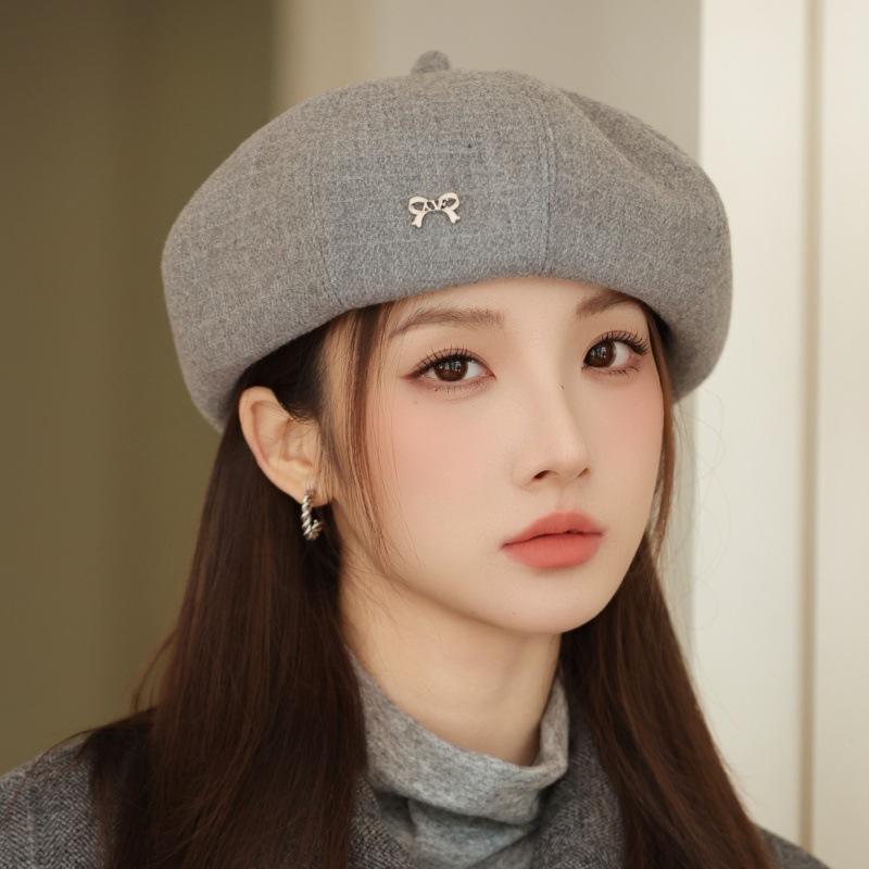 Damen Herbst und Winter Neu Lässige Schleife Baskenmütze Kürbishut Warm Sternanis Knospenhut für Lässige & Formelle Outfits, Kaltwetterausrüstung, Strukturierte Kopfbedeckung