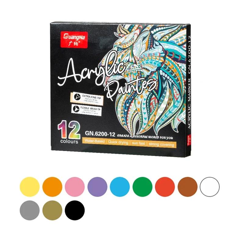 12/24/36Color Dual Tip Acrylic Pastel Pen Paint Brush Markers PensFor Fabric Canvas Ceramics Metal DIY Graffiti Art Stationery